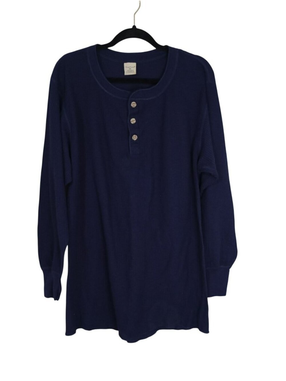 Great Land Navy Blue Waffle Knit Long Sleeve Henley Shirt XL